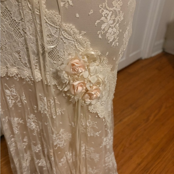 Vintage Romantic Lace Dress Satin Underlay Floral Appliqué 80s - Picture 5 of 12